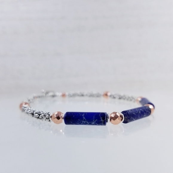 Blue Jasper Beaded Gemstone Toggle Bracelet - Picture 4 of 10